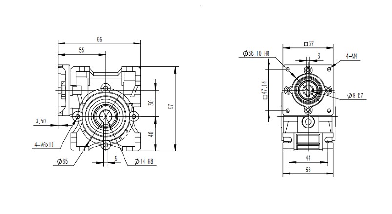 艾思捷SJMRV030-30蜗轮蜗杆减速机安装尺寸图纸